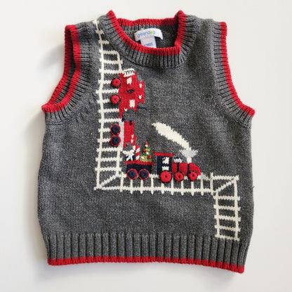 Greendog Vintage Y2K Christmas Holiday Train Embroidered Sweater Vest Sz 12 mos
