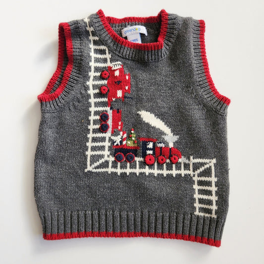 Greendog Vintage Y2K Christmas Holiday Train Embroidered Sweater Vest Sz 12 mos