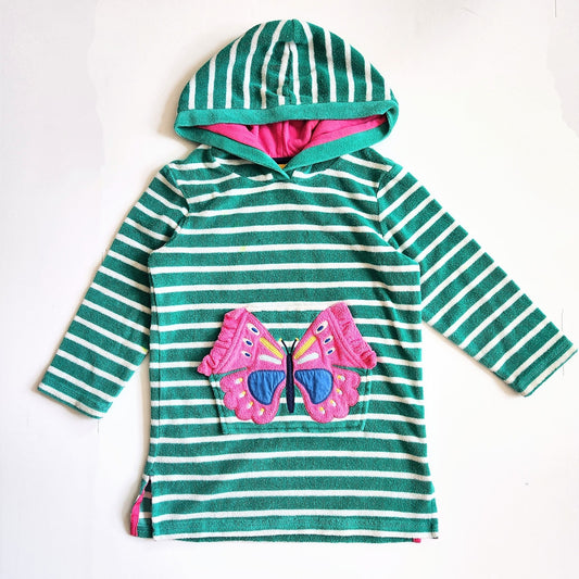 Mini Boden Girls Appliqué Towelling Throw-on in Aquamarine Butterfly Size 4-5 Y | 110 cm
