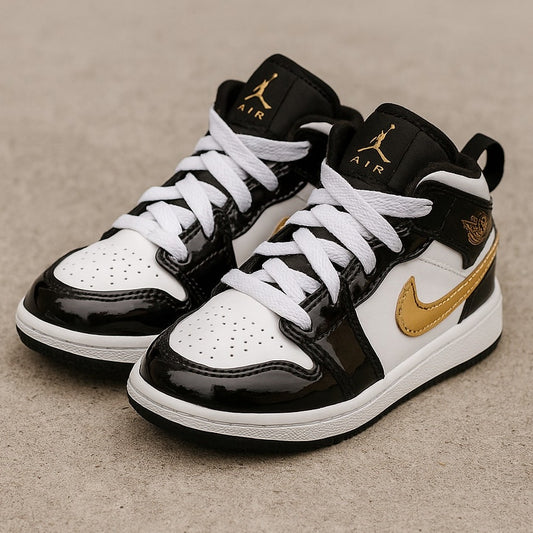 Nike Kids Air Jordan 1 Mid SE Toddler Shoes Size 9 Black Gold White Sneakers