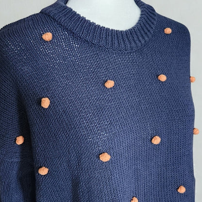 Madewell Wellesley Bobble Pullover Sweater Navy & Orange Pom-Pom Size M