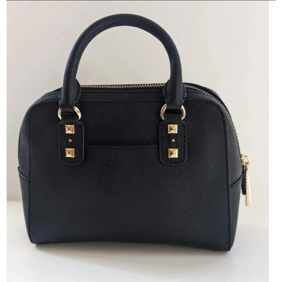 MICHAEL Michael Kors Women's Black Saffiano Leather Small Studded Sandrine Satchel