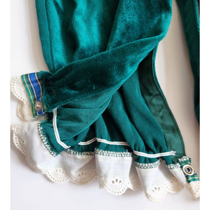 Goodlad	Vintage 80s Green Velour Eyelet One Piece Infant Jumpsuit Sz 18 mos