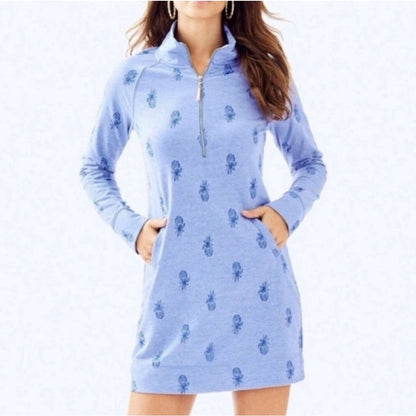 Lilly Pulitzer Skipper Popover Dress – Bennet Blue Pineapple Burnout – Women's Size XS