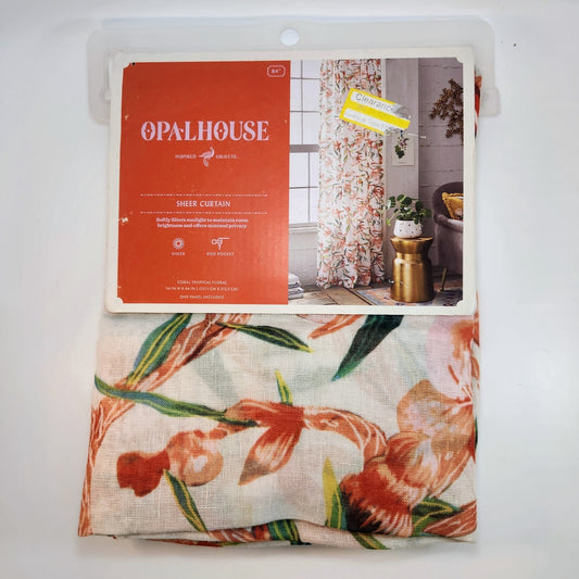 Opalhouse Light-Filtering Sheer Curtain Panel Boho Coral Tropical Floral