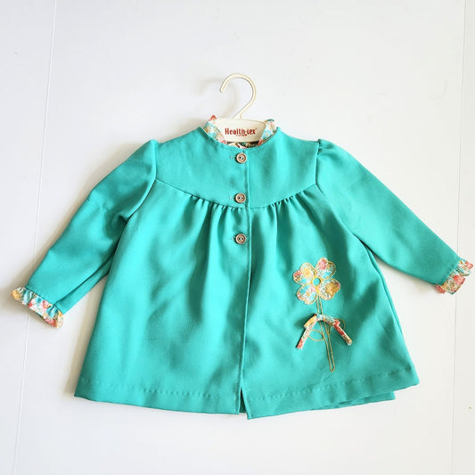 Terri Girl Vintage 60s Toddler Girls Teal Twill Floral Dress & Overcoat Size 2T