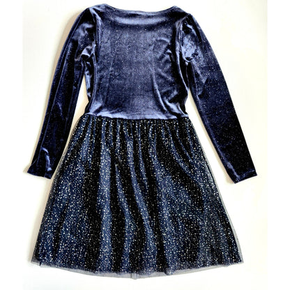J.Crew Crewcuts Girls' Tulle Long Sleeved Sparkle Velvet Dress Navy Blue Sz XL