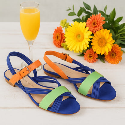 Loeffler Randall Women’s Strappy Flat Sandals Blue Orange Mint Green Suede Size 8
