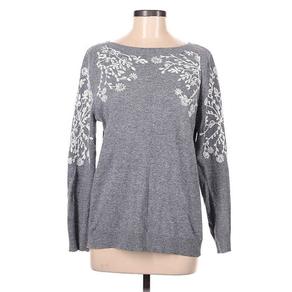 Rain + Rose Embroidered Gray Sweater – White Floral Detail – Angora Blend | Women's Size M