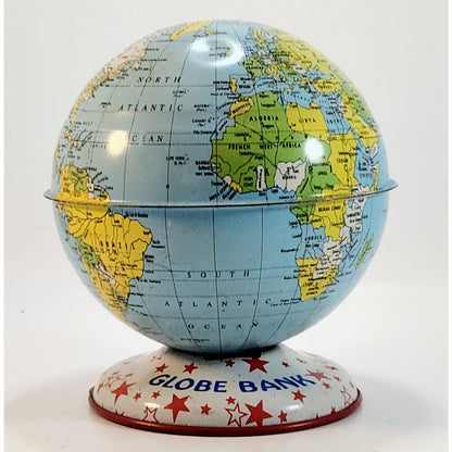 Mid-Century Vintage J. Chein & Co Tin Globe Bank Retro World Map Kids Coin Bank