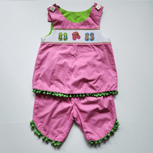 Beaux et Belles New Orleans 2-piece Pink & Green Polka Dot Flip Flops Set Size 6