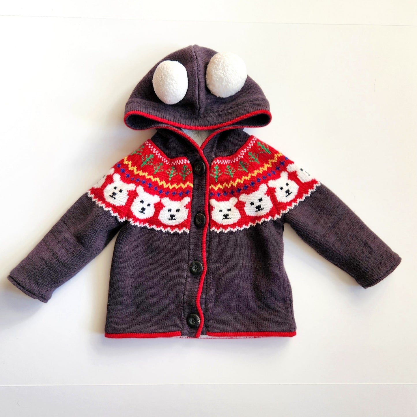 Hanna Andersson Sherpa Lined Pom Sweater Soft Black Polar Bear 12-18 mos | 75 cm