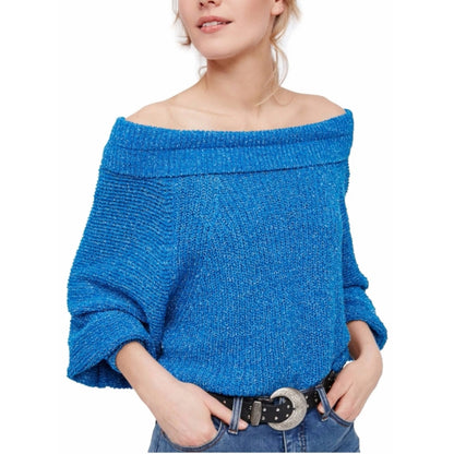 Free People Women's Edessa Pullover Knit Sweater Deep Sea Combo Blue Size M