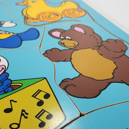 Vintage 1986 Playskool Wooden Puzzle “Playthings” 4-Piece Toy Theme