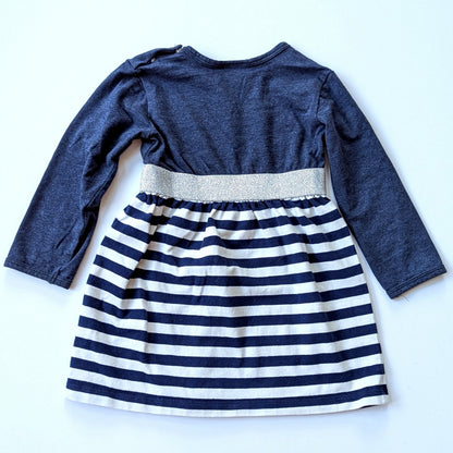 Tooby Doo Party Play Dress Blue Stripes Dress Silver Sparkle Belt Sz 18-24 mos