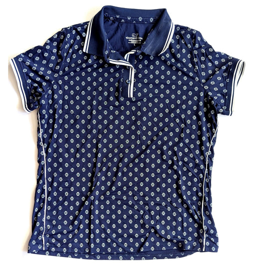 Vineyard Vines Women's Performance Polo Shirt Navy Blue & White Size L