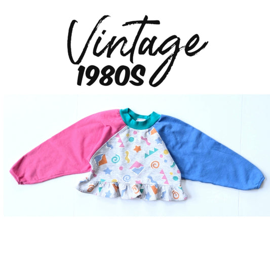 Carter's Vintage 1980s Girls Ruffle Sweatshirt Color Block Sleeves Sz 6x