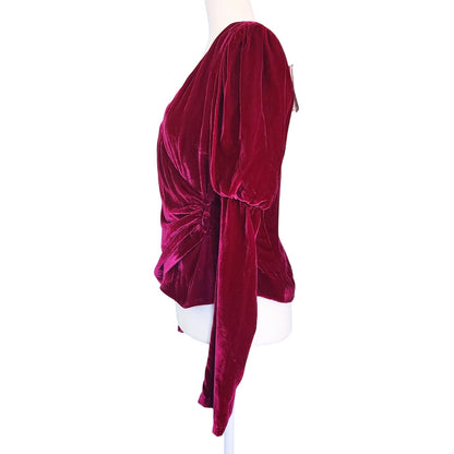 Cinq à Sept Women's Theo Velvet Puff Sleeve Wrap Top Fuschia Size S Silk Rayon Blend NWT