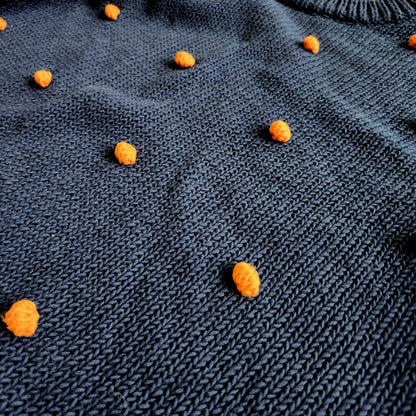 Madewell Wellesley Bobble Pullover Sweater Navy & Orange Pom-Pom Size M