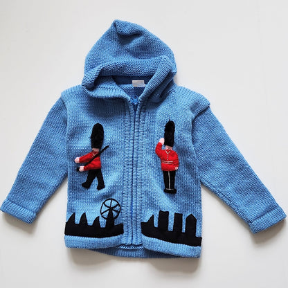 United Ideas London Hooded Jumper Sweater Cardigan w/ Guardsman Appliques Sz 4