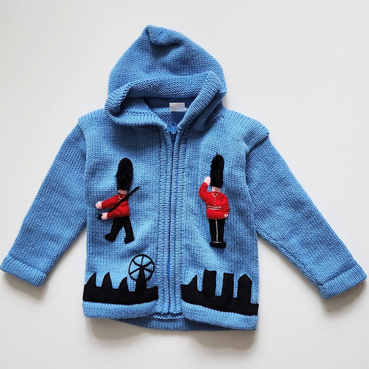 United Ideas London Hooded Jumper Sweater Cardigan w/ Guardsman Appliques Sz 4