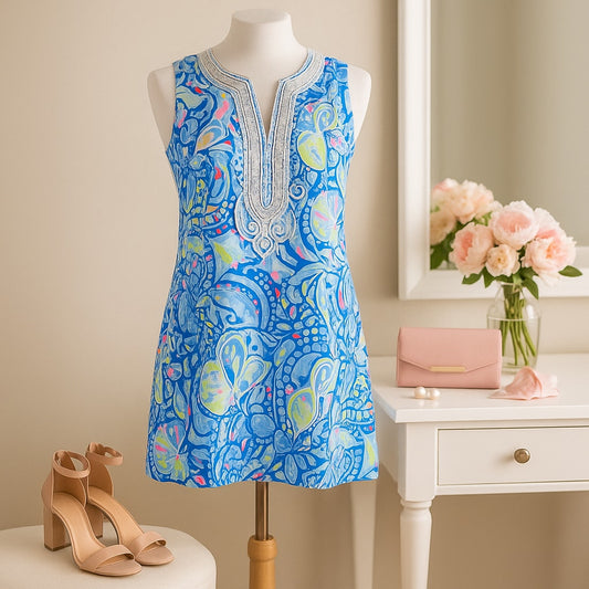 Lilly Pulitzer Carlotta Shift Dress Blue Peri Pinch Corded Lace Women's Size 10 | Resort Wear