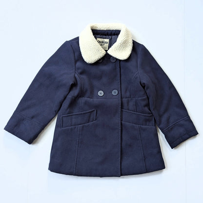 OshKosh B'Gosh Girls Double Breasted Faux Wool Coat Navy Shearling Sz 6X