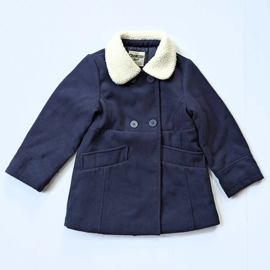 OshKosh B'Gosh Girls Double Breasted Faux Wool Coat Navy Shearling Sz 6X