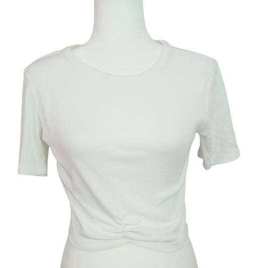 Melrose & Market Women's Cropped White Ribbed T-shirt Size M