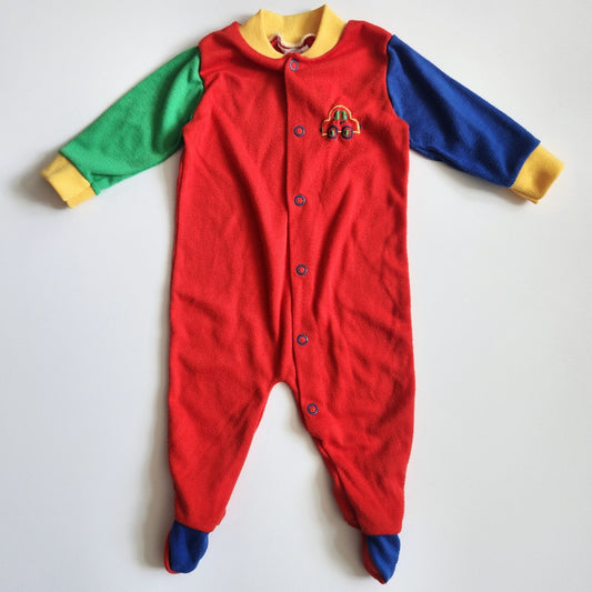 Playskool Baby Vintage 80s Infant Primary Colorblock Car Snap Footie Sz 3-6 mos