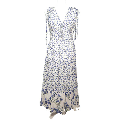 Shoshanna Helena Dress Size 8 Blue Floral Sleeveless Lightweight Viscose Midi