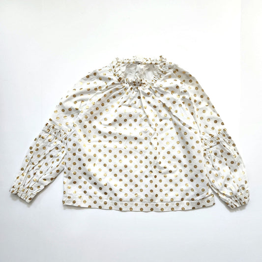Crewcuts Shiny Gold Polka Dot Elaine Bubble Sleeve Cotton Blouse Girls Sz 10