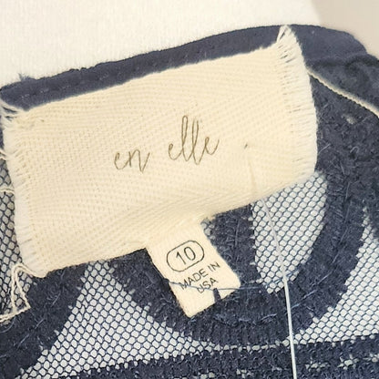 Anthropologie Women's En Elle Marka Lace Scallop Hem Navy Blue Blouse Size 10 NWT