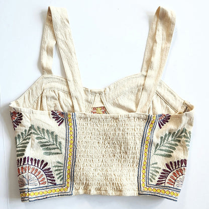 Free People Women's Datura Corset Sleeveless Crop Top Boho Metallic Embroidery Size S