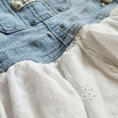 Oshkosh B'Gosh Girls Denim & White Eyelet Skirted Overalls Size 12 months
