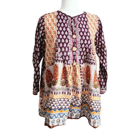Khaadi Women's Bohemian Cotton Pom Pom Long Sleeve Flare Tunic Made in Pakistan Size 8