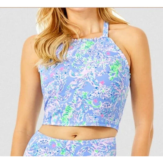 Lilly Pulitzer Luxletic Letitia Bra Tank in Blue Peri The Turtle Package Size M
