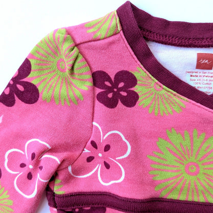 Tea Collection	Pink & Green Floral Bird Wrap Dress Infant Sz XS 3-6 mos EUC