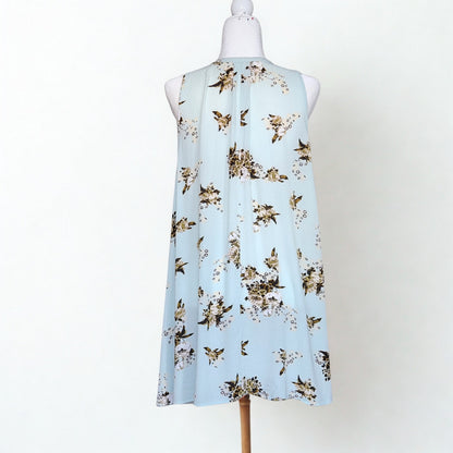 Free People Faded Floral Tunic Dress Women’s Small Mint Brown Sleeveless Swing Crinkle Boho
