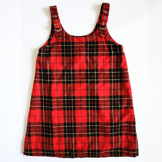 Talbots Kids Vintage 1990s Red Plaid Wool Blend Jumper Dress Size 12