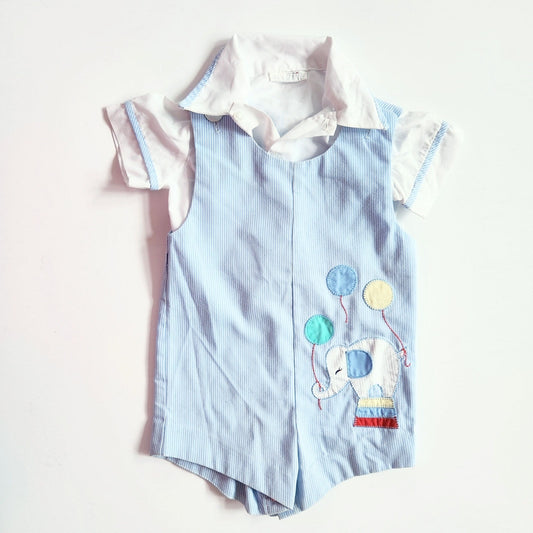 Baby Togs Vintage 80s Circus Elephant Balloons Striped Romper & Shirt Sz 18 mos
