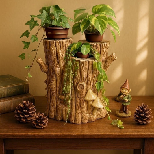 Rare Vintage 1970s Ceramic Tiered Tree Stump Plant Stand with Mushrooms | Home Decor