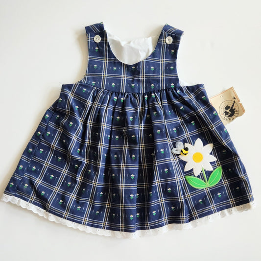 Good Lad Vintage 80s Blue Daisy & Bumblebee Eyelet Jumper Dress Size 18 Mos NWT