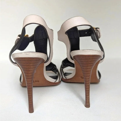 Coach Izzy Ivory White Leather Strappy Sandals Wooden Stiletto Heels Women's Size 7