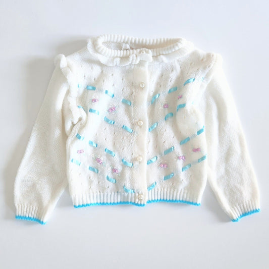 Starlight Trading Inc Vintage 1950s Girls White Floral Embroidery Cardigan Sweater Size 2T