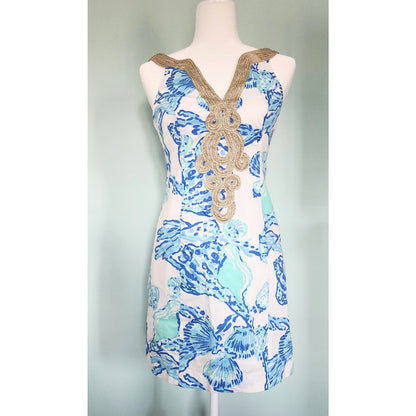 Lilly Pulitzer Women's Emery Barefoot Princess Metallic Soutache Shift Dress Size 2