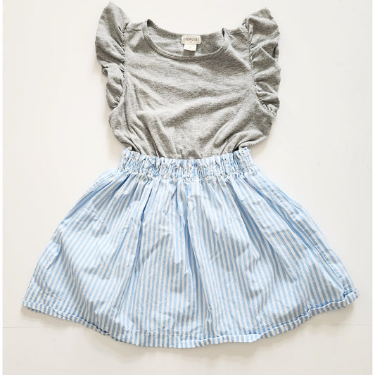 J.Crew Crewcuts Girls Gray Jersey & Blue StripedFlutter Sleeve Dress Size 4