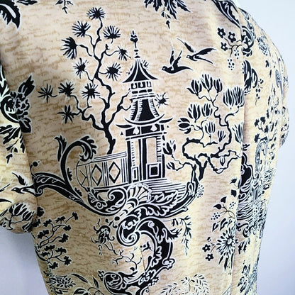 Talbots 100% Silk Sheath Dress – Asian Motif Beige & Black Women's Size 10