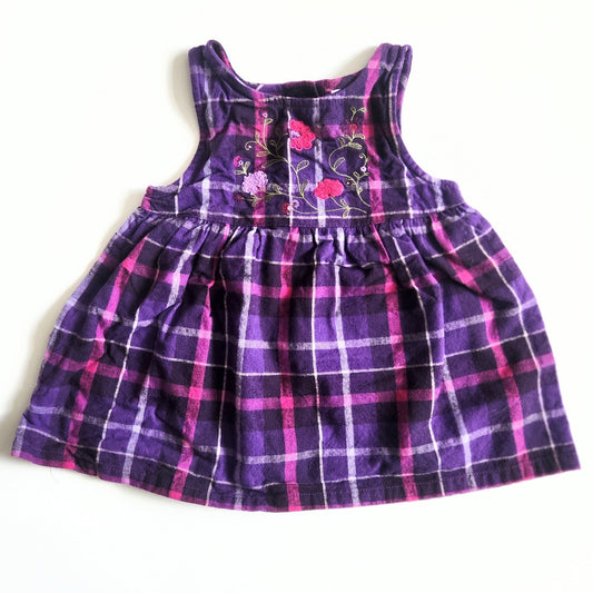 McKids Vintage 90s Baby Purple Plaid Floral Embroidered Jumper Dress Sz 18 mos