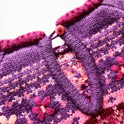 Carter's Vintage 90s Pink & Purple Flowers Hearts Fair Isle Cotton Sweater Sz 2T